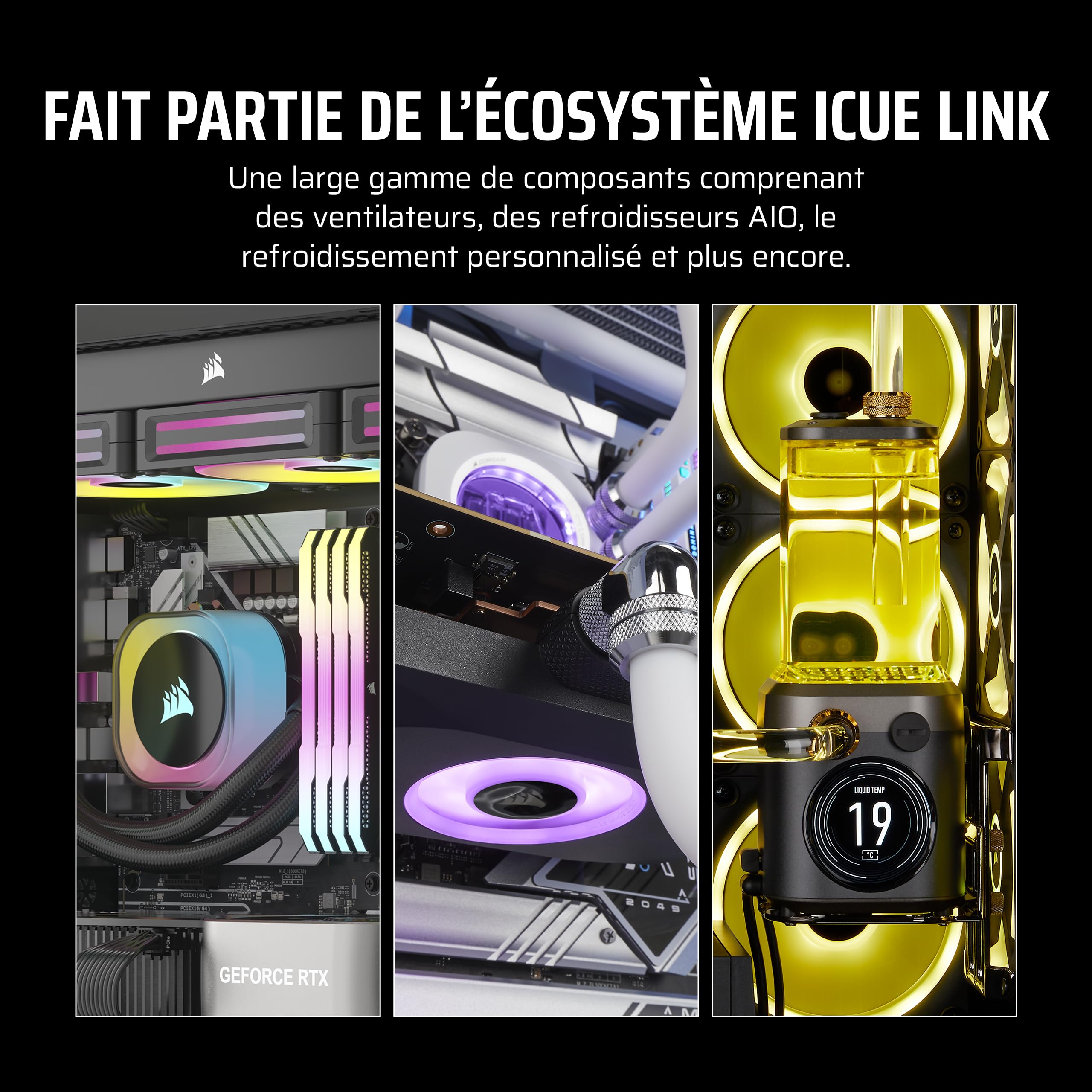CORSAIR iCUE Link LX120-R RGB 120mm PWM Ventilateur Inversés – Kit Triple Ventilateur – Faible Bruit, CORSAIR Palier à Dôme Magnétique, Double Boucle Lumineuse, Vis QuikTurn™, Mode Zéro RPM – Noir