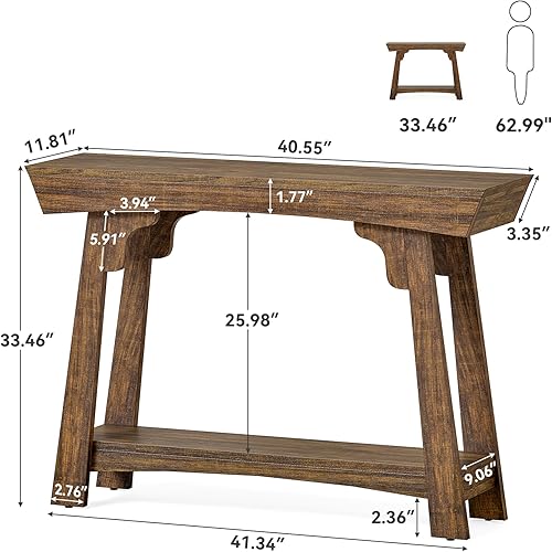 Miniatura 3 de LITTLE TREE Mesa consola de 41 pulgadas con almacenamiento, mesa de sofá de 2 niveles detrás del sofá, mesa de entrada de granja para sala de estar,