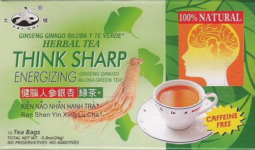 Tai Chi Think Sharp Té Energizante (Ginseng Ginkgo Biloba) 12 Bolsas