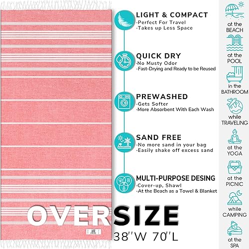 Miniatura 10 de Toalla turca de playa de gran tamaño, 36 x 70 pulgadas, diseño de diamante, toalla turca para piscina de playa, yoga, prelavada, ligera, de secado