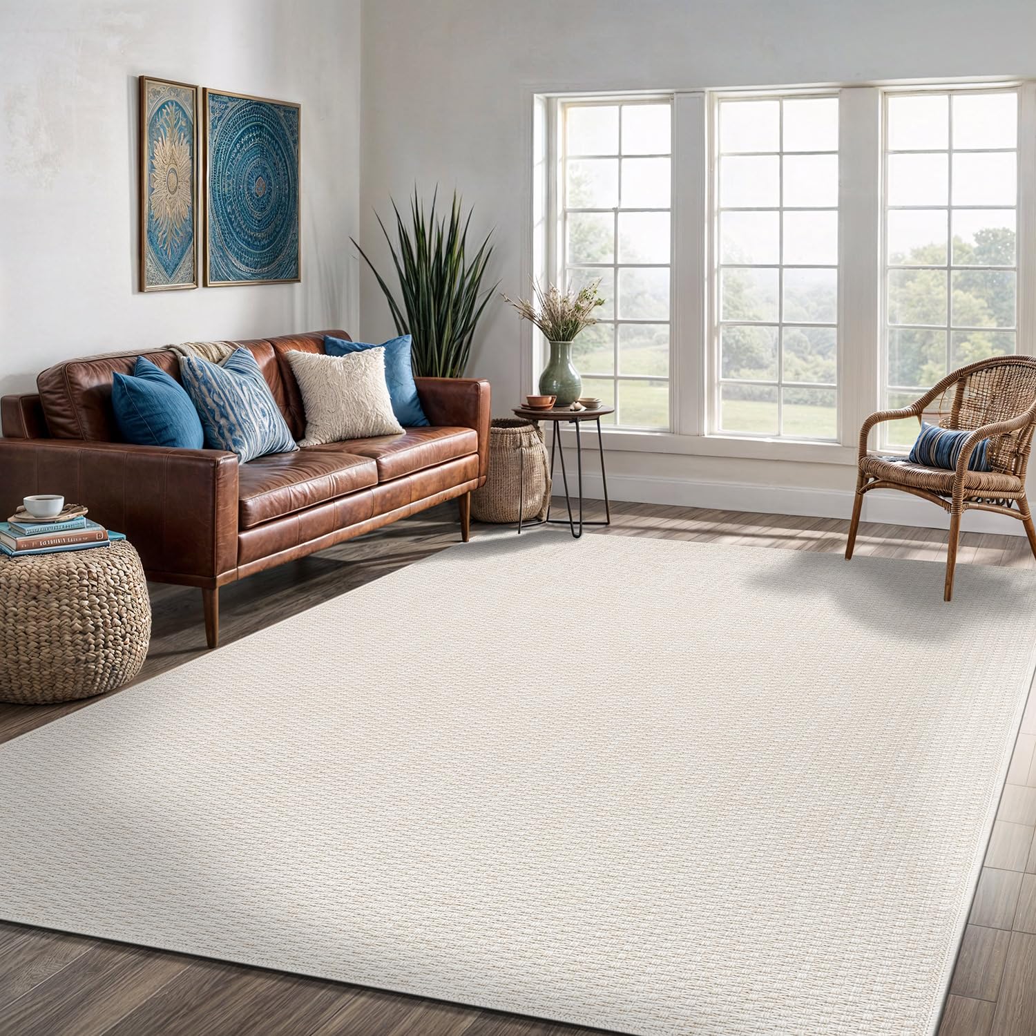 Easy Jute Rug 8x10 Indoor Outdoor Natural Rugs Solid Fiber Rug Woven Area Rug Boho Easy Clean Inside