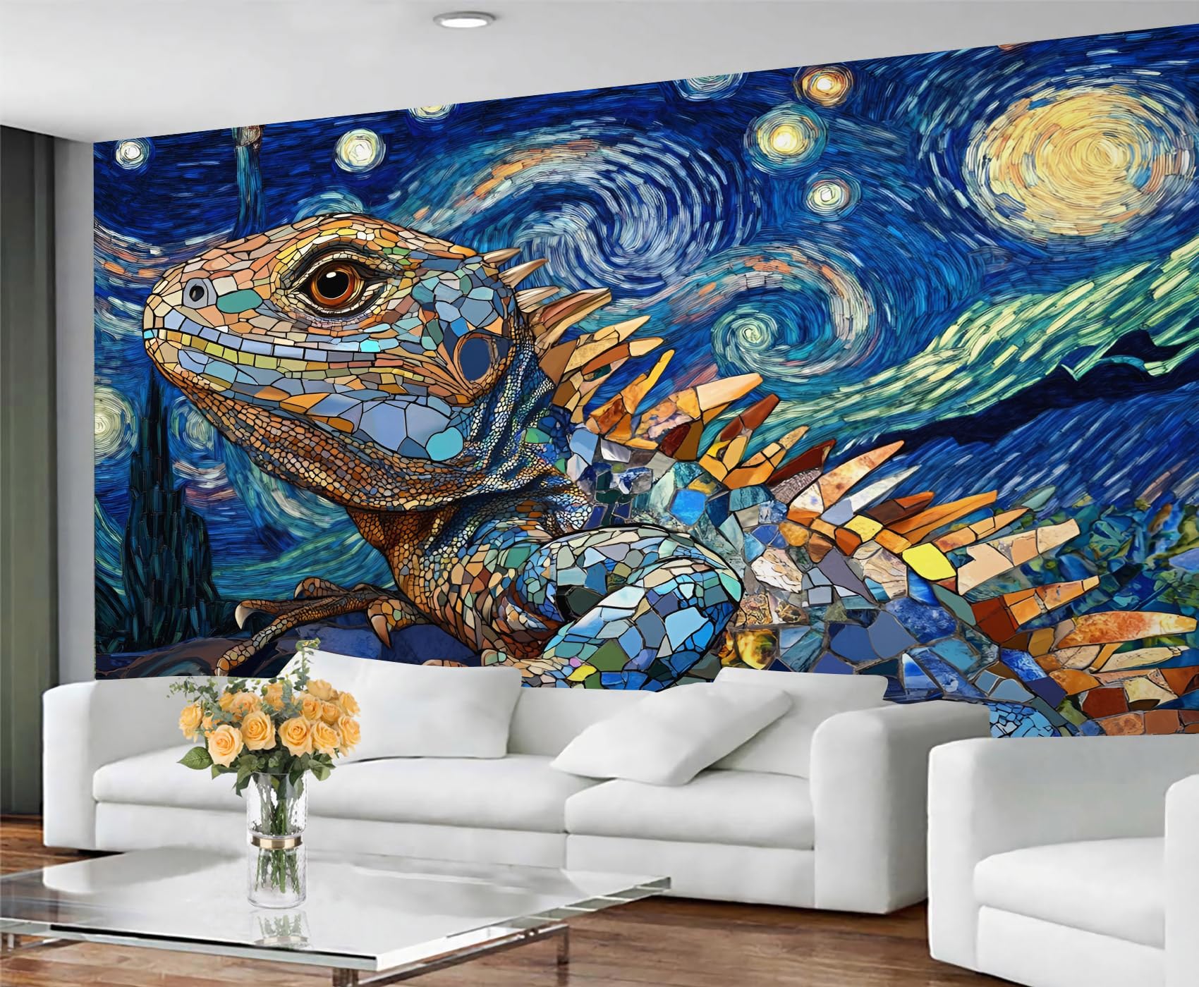 GIVLWF Animal Print Wallpaper & Wall Mural, Starry Night Blue Bedroom Wallpaper, Chameleon Wall Paper for Living Room, Mural & Home Decor - Non Self Adhesive — image 1