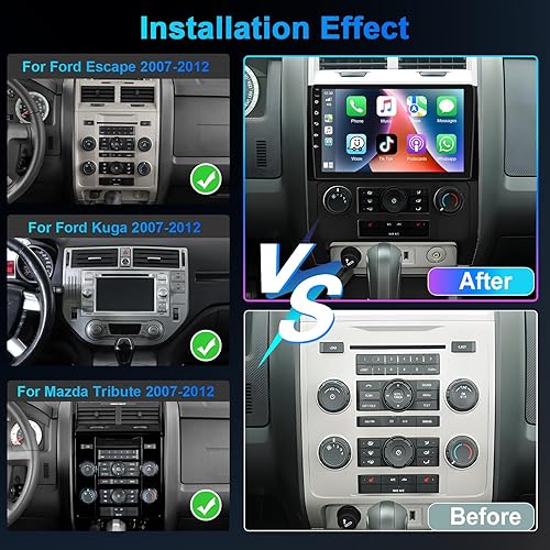 Miniatura 2 de Podofo Estéreo de coche 2+64G para Ford EscapeFord KugaMazda Tribute 2007-2012 9 "Pantalla táctil Android 13 Radio de coche con Apple Carplay