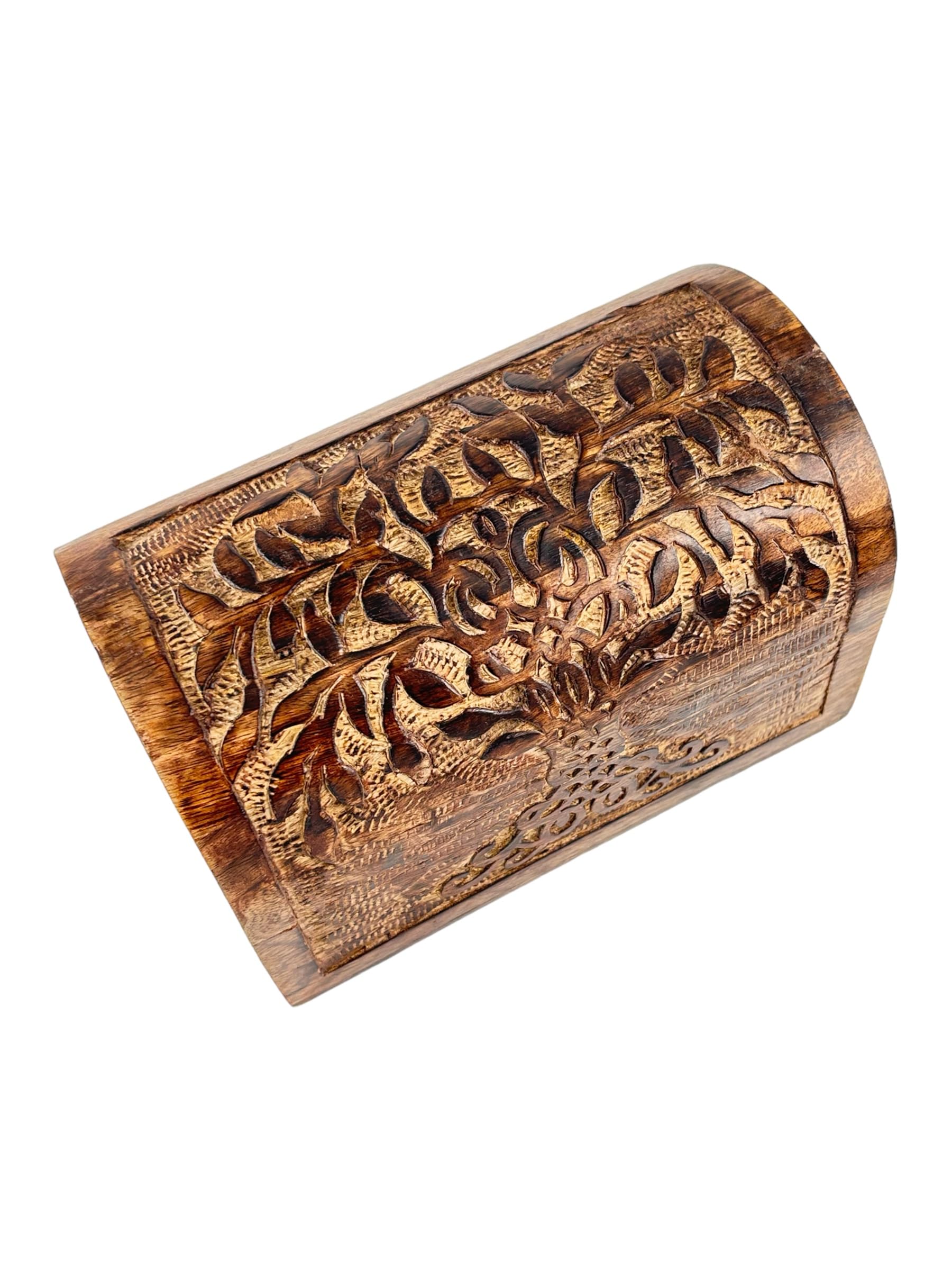 Joyero curvo semicircular de madera de primera calidad, diseño de árbol, caja de baratija para damas, estuche de almacenamiento de joyas, aspecto antiguo, caja de recuerdos tradicionalmente 2