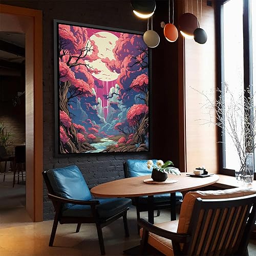 Miniatura 1 de Synthwave Glow, Synthwave Sunset Art, Pink Sunset Painting Large Poster Art Print For Living Room And Office Glow Decor Pink Painting Large Print