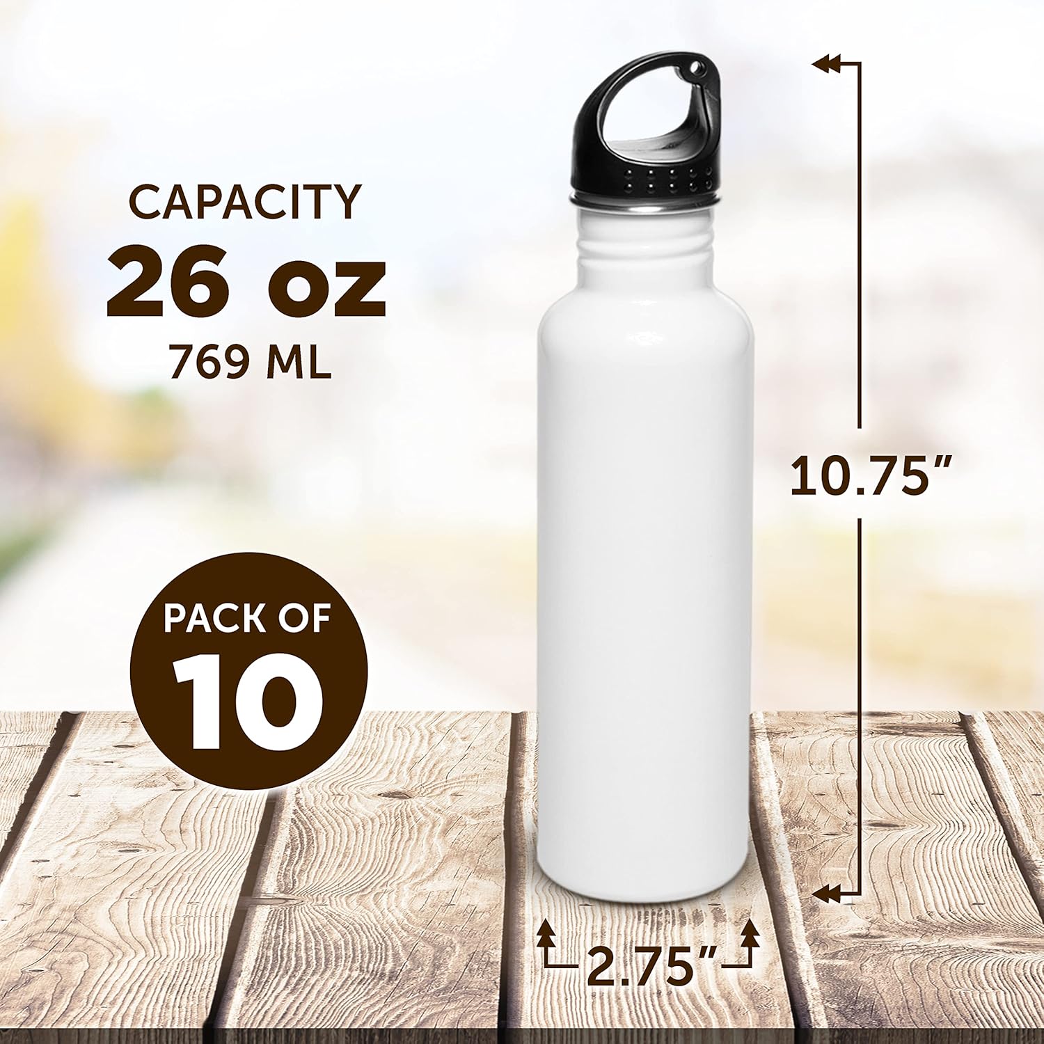 DISCOUNT PROMOS Stainless Steel Water Bottles 26 oz. Set of 10, Bulk Pack - Reusable, Leak Proof, Perfect for Gym, Hiking, Camping, Outdoor Sports - White