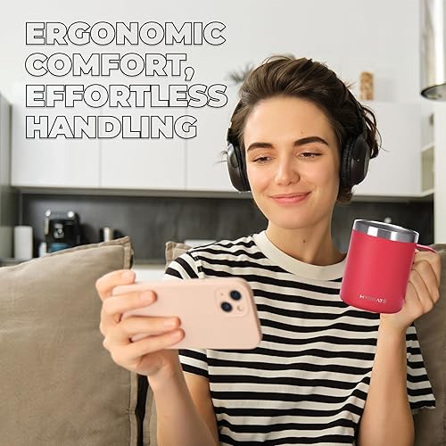 Miniatura 9 de HYDRATE Vaso con asa de 24 onzas, taza de café azul claro pastel, taza de viaje reutilizable, de acero inoxidable, sin BPA y sin toxinas, con