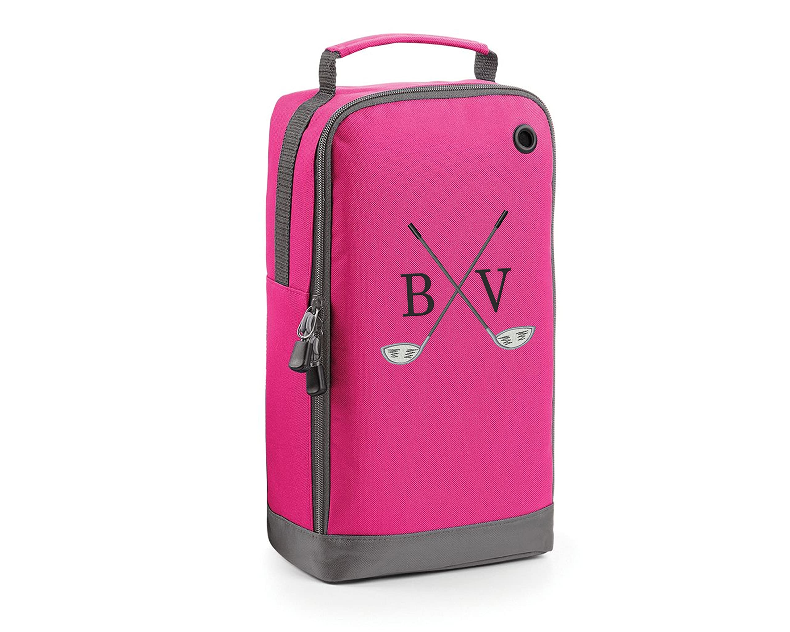 Personalised Golf Shoe Bag Embroidered with Cross Golf Club Design Pink
