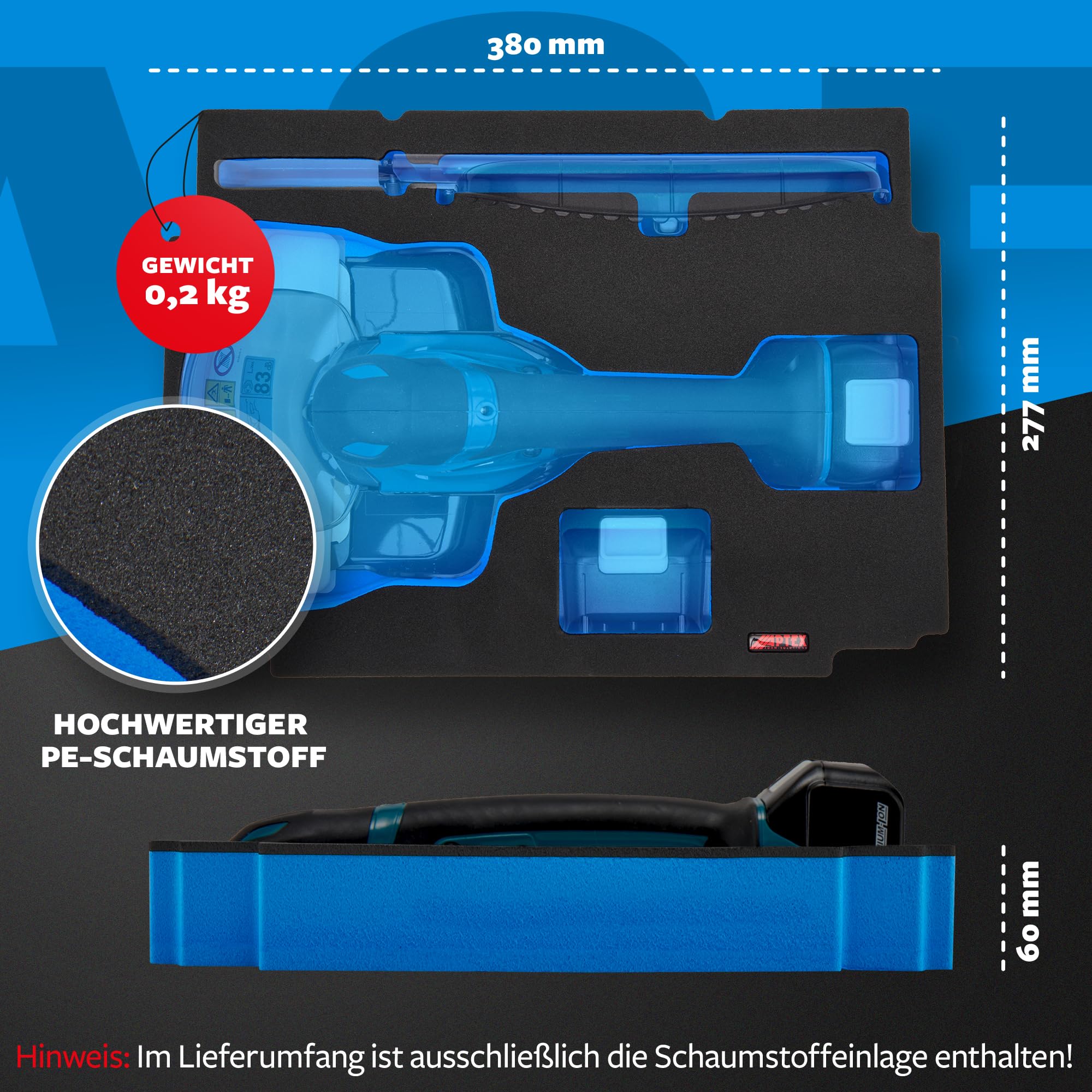 APTEX Schaumeinlage für Makita DUM 604 Akku‑Grasschere – Polstereinlage & Schaumstoffpolsterung für MakPac Gr. 3‑4 und Makita Zubehör