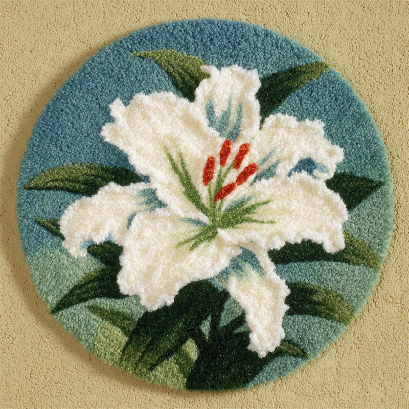 Kitquiver Latch Hook Carpet Kits White Lilies 60x60cm