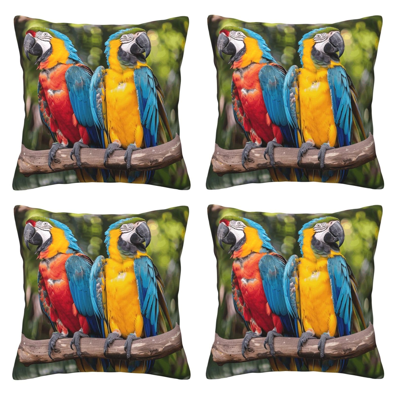 parrots Throw Pillow Cases 4 Pack Square Pillowcases Super Soft Pillow Protectors With Zipper for Couch Livingroom Sofa Bed Office Car,30x30 CM