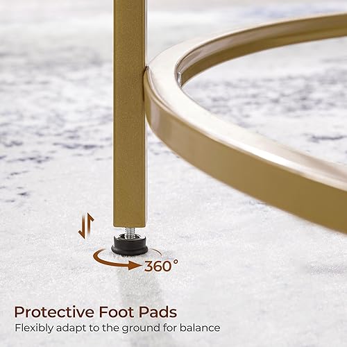 Miniatura 34 de Yaheetech Mesa de centro de cristal dorado para sala de estar, mesa de centro redonda de vidrio de 36 pulgadas con marco de metal, mesa de centro