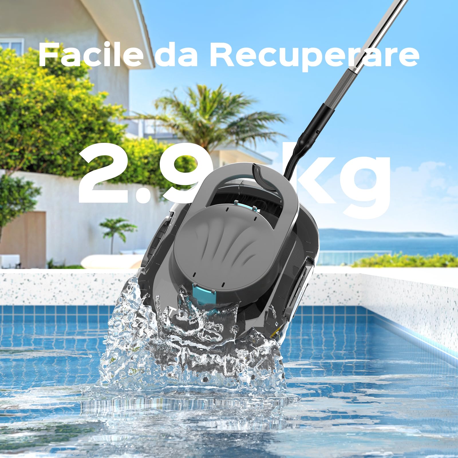 (2026 Upgrade) S1PRO Robot per Piscina Senza Fili, Automatica 120 Min Aspiratore Piscina Fuori Terra, Doppio Motore, Ricarica 2,5 Ore, per Piscine Fino a 100 m², Grigio Trasparente
