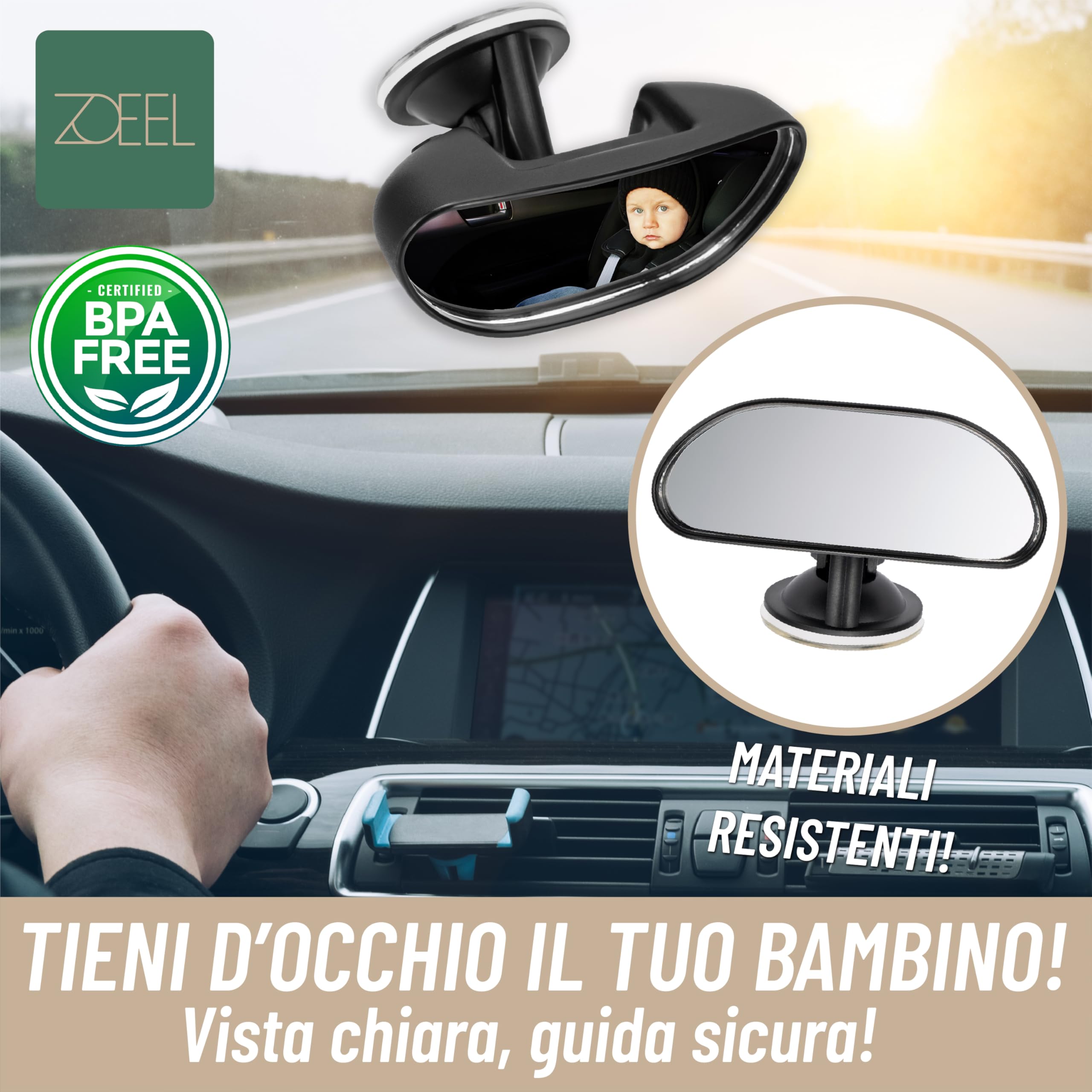 ZOEEL Specchietto Retrovisore Bambini per Auto – Sicuro, Ampio e Regolabile per Monitorare il Neonato in Viaggio