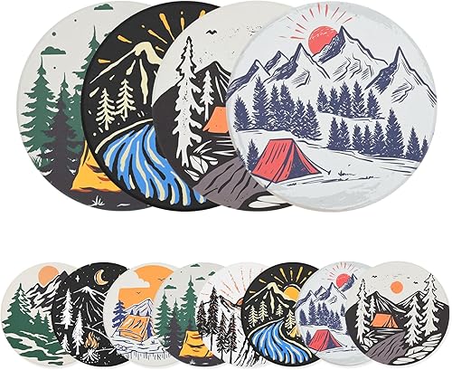 Paquete de 8 paneles acústicos artísticos, redondos autoadhesivos de 14 x 14 x 0.4 pulgadas, paneles de pared insonorizados para decoración de