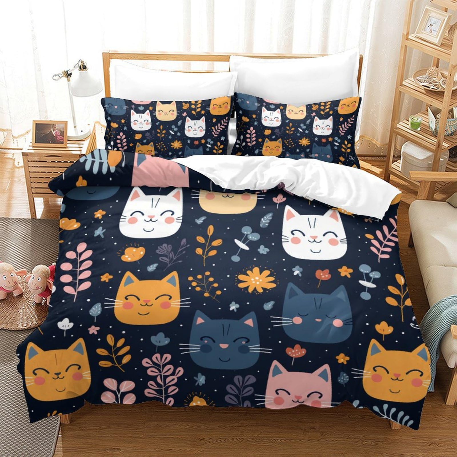 Housse de couette chat fini la couette qui glisse grâce au zip robuste taille 220x240cm