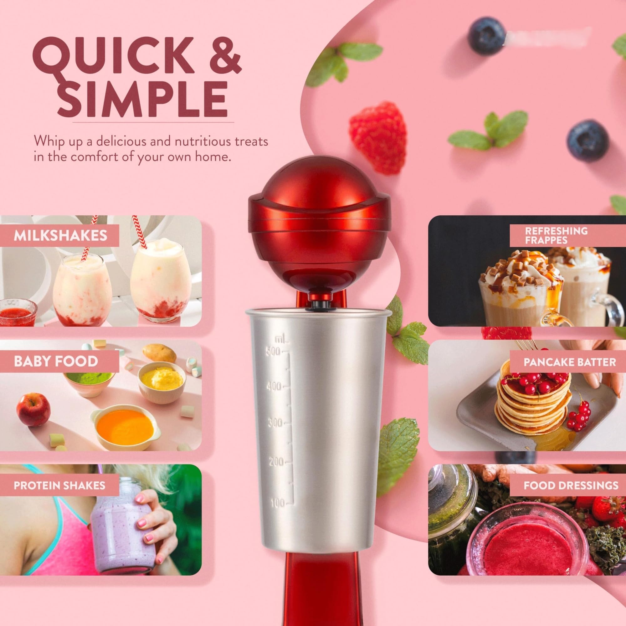 Ekspres do koktajli mlecznych z silnikiem 100 W, kubek ze stali nierdzewnej 500 ml, 2 prędkości do koktajli proteinowych, frappów, omletów, koktajli i innych