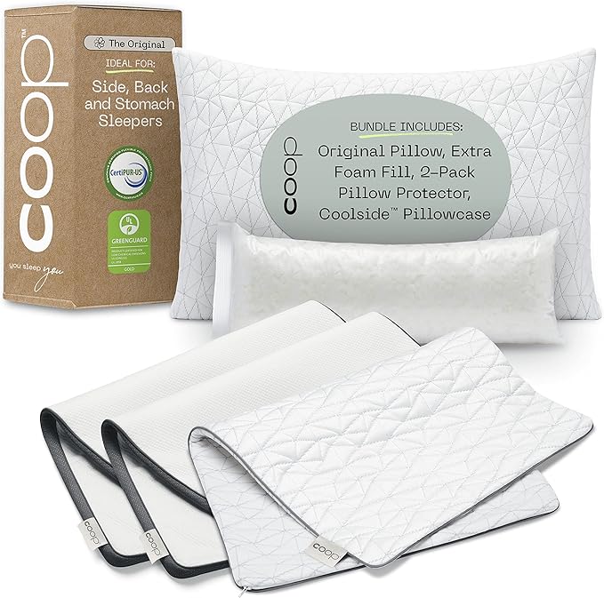 Coop Home Goods Original Loft Pillow, 2 Pack Pillow Protectors and Cooling
