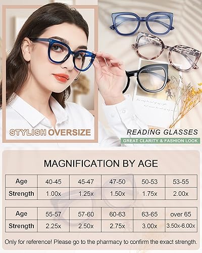 Miniatura 5 de MARE AZZURO Gafas de lectura de gran tamaño para mujer, con estilo, grandes lectores 1.0 1.25 1.5 1.75 2.0 2.25 2.5 2.75 3.0 3.5 4.0 5.0 6.0