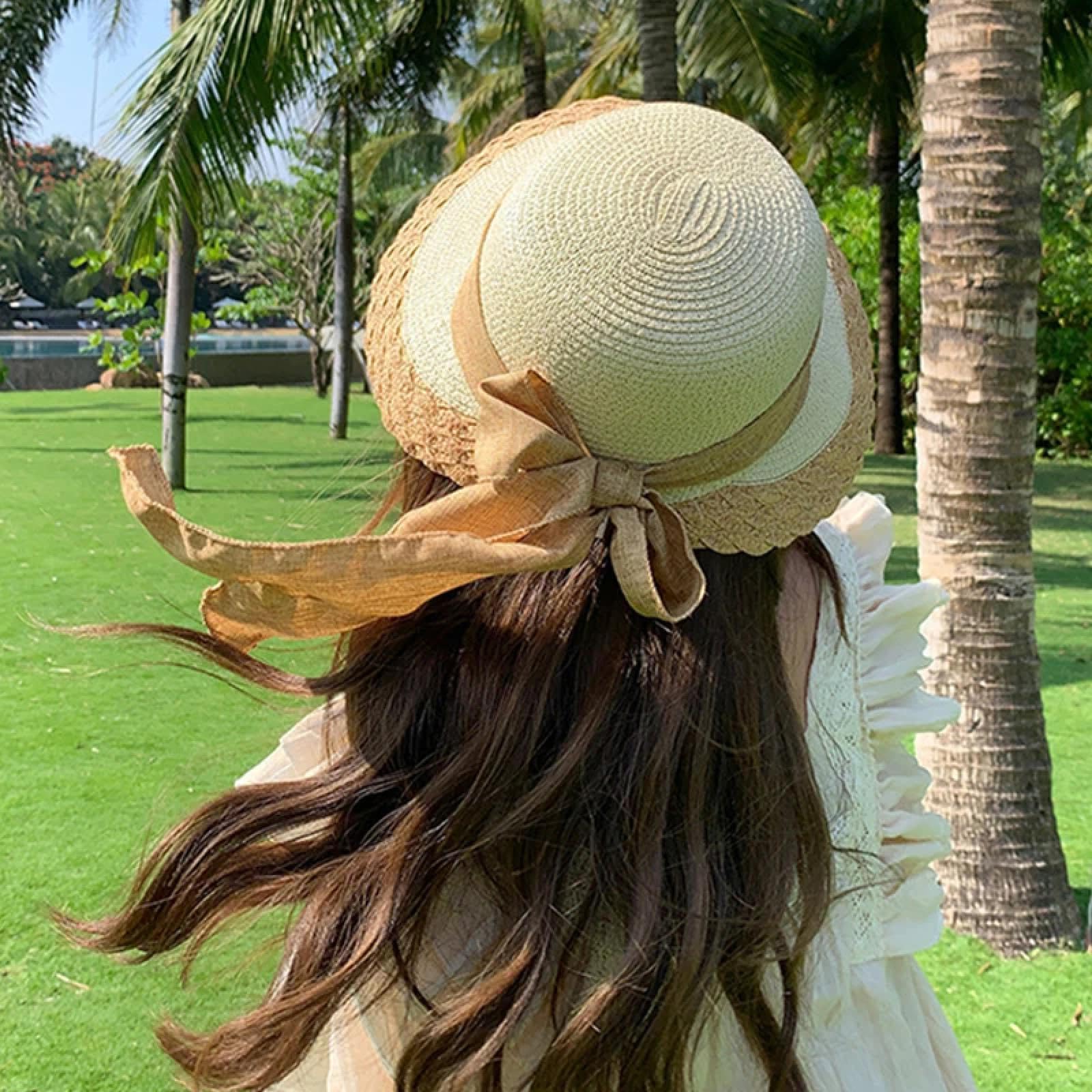 Gorros De Punto para Sombrero Tejido Beanie Sombrero De Paja De ala Sombrero De Protección con Lazo Cinta Viseras Transpirables Gorra De Playa De Viaje Al Aire Libre