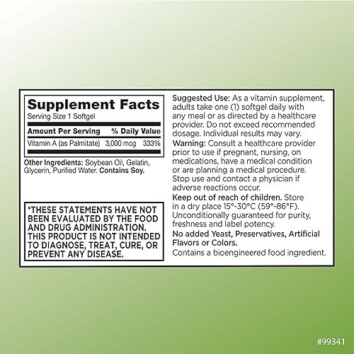 Miniatura 2 de Quality Choice Vitamina A 3000 mcg 10,000IU cápsulas blandas