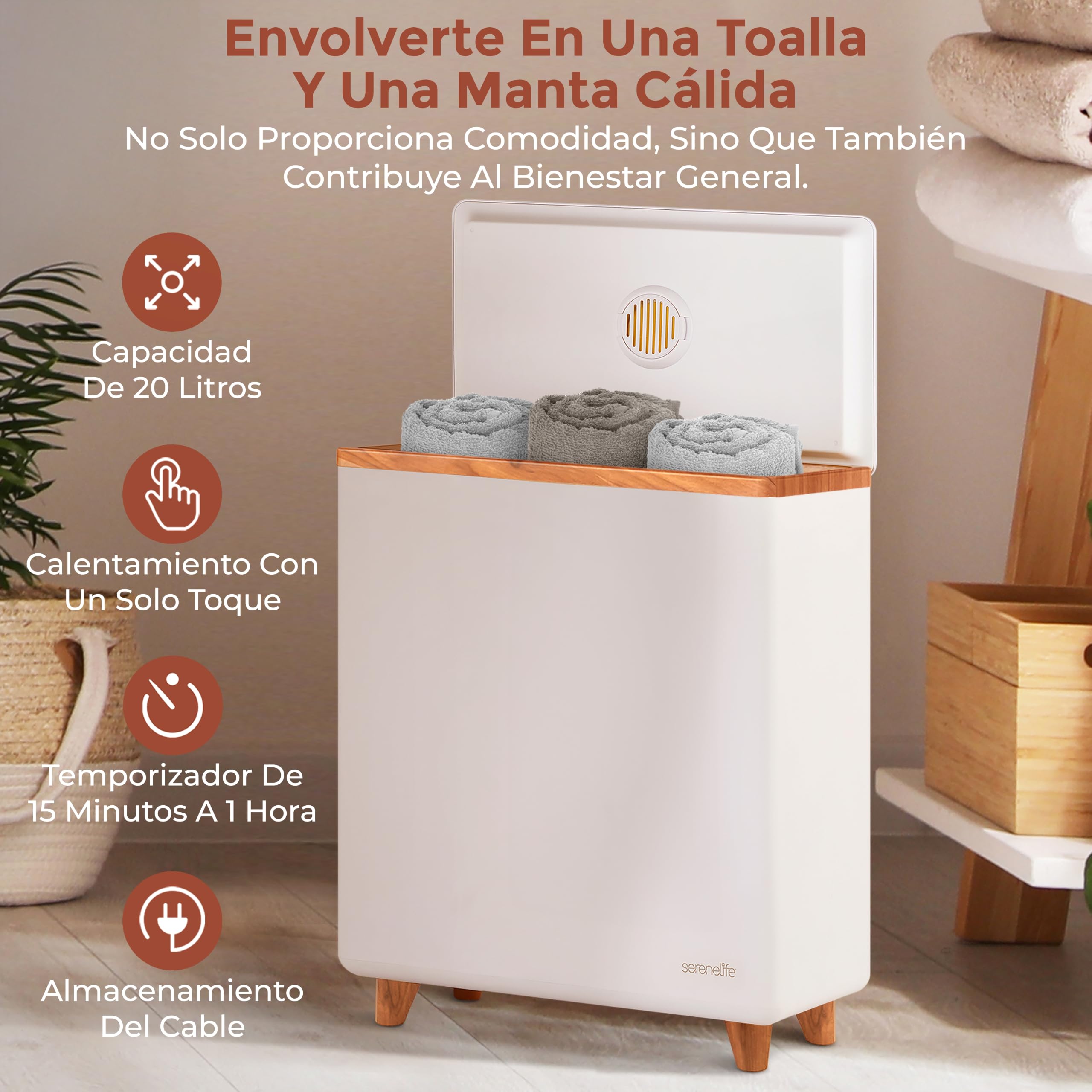 SereneLife calentador de toallas rectangular, Towel warmer, Spa, Calientatoallas electrico, Para baño, Apagado automatico, Portatil, Ideal para 2 toallas grandes, Mantas, Batas de baño, Pijamas