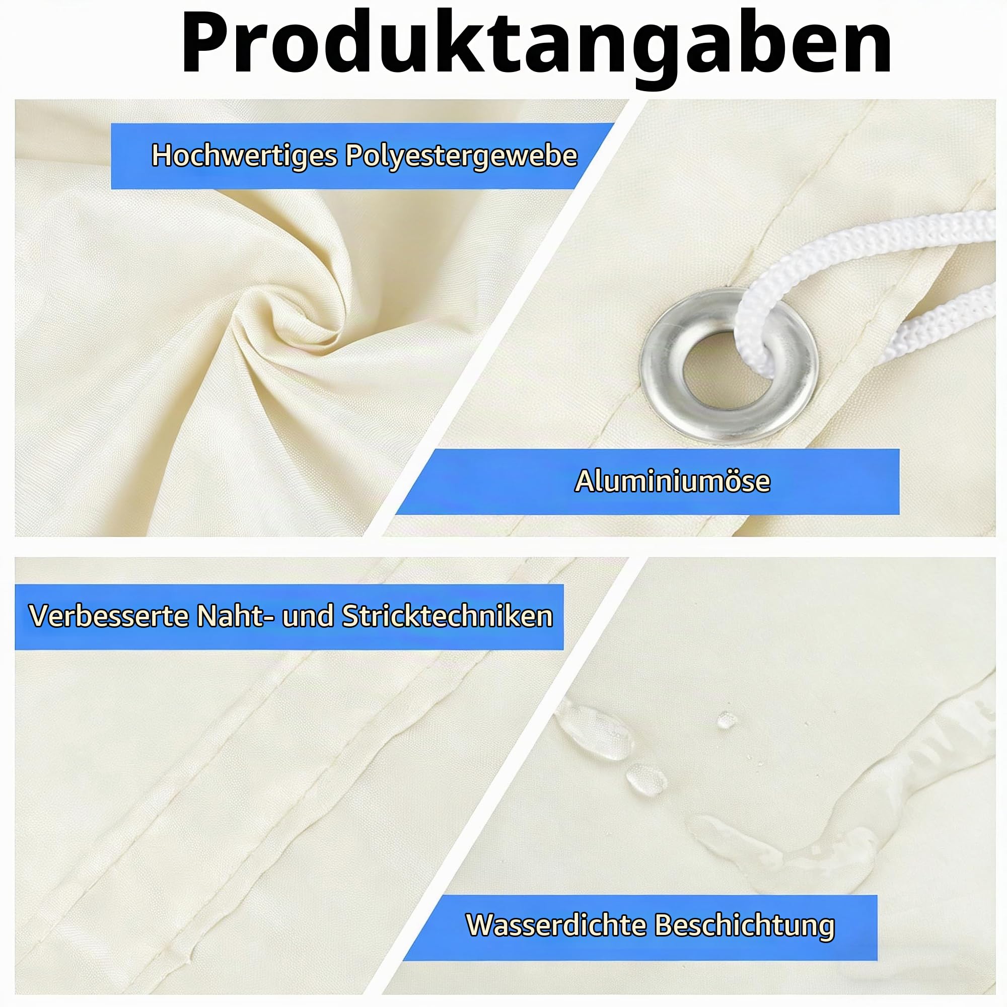 Einziehbar Welle Sonnensegel Verstellbar Markisenstoff Schattenabdeckung mit Ösen und Kordel Sonnenschutz Wasserdicht UV-beständig Outdoor Pergola Markise für Garten Terrasse 2x4M Creme