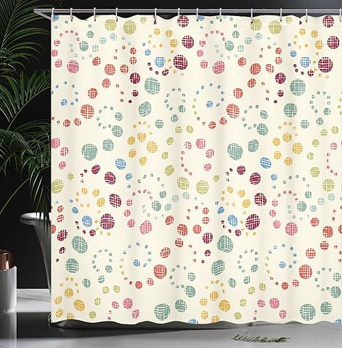 Miniatura 3 de Ambesonne Cortina de ducha de arte moderno, diseño de lunares grunge, diseño retro y nostálgico estético, juego de decoración de baño de tela con