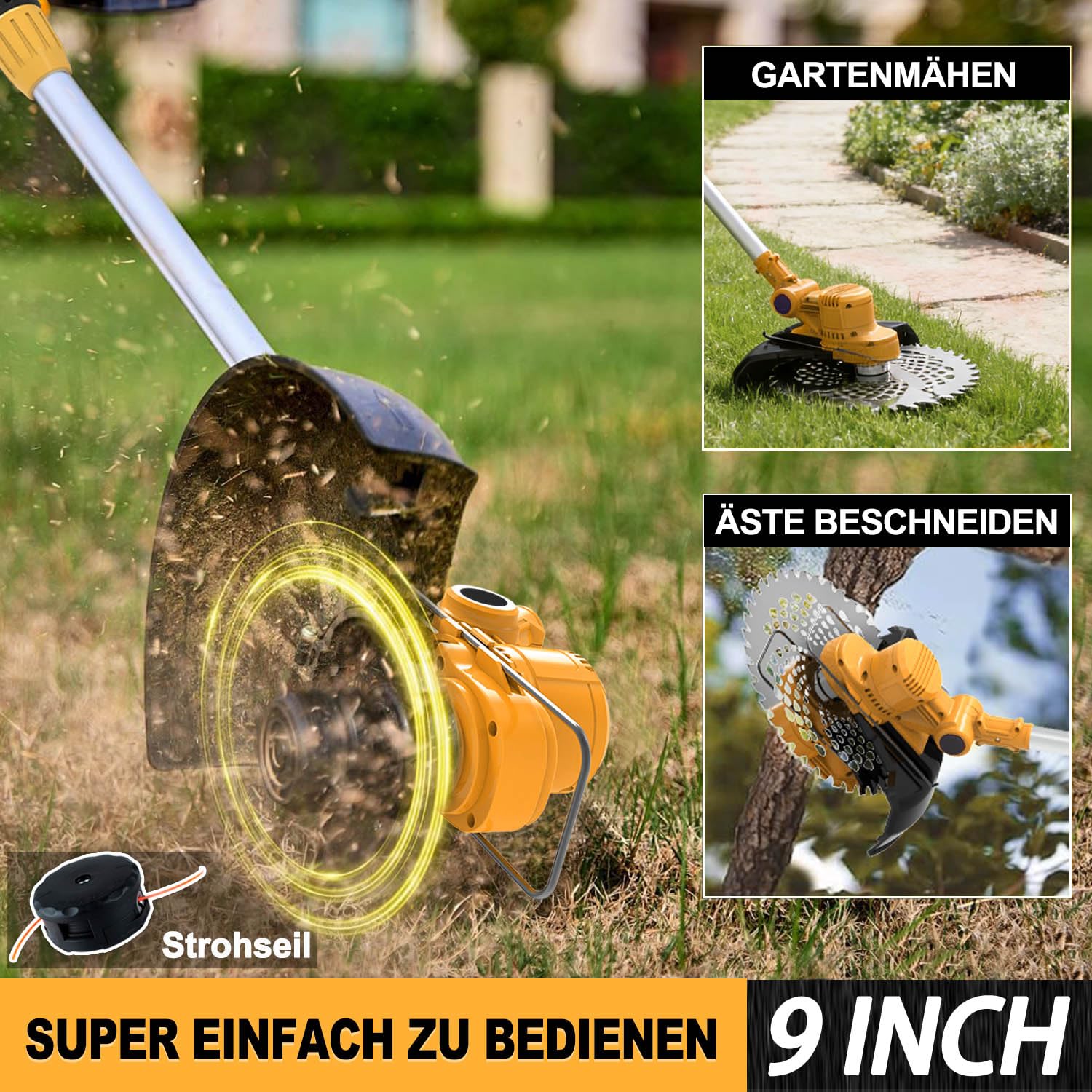 Rasentrimmer mit Akku für Makita-Akkus, 21V - 750W Motor -20000U/min, 4-in-1 Freischneider akku, 90° schwenkbarer Kopf & Teleskopstiel, Mit LCD-Anzeige – für Dickicht und hohes Gras