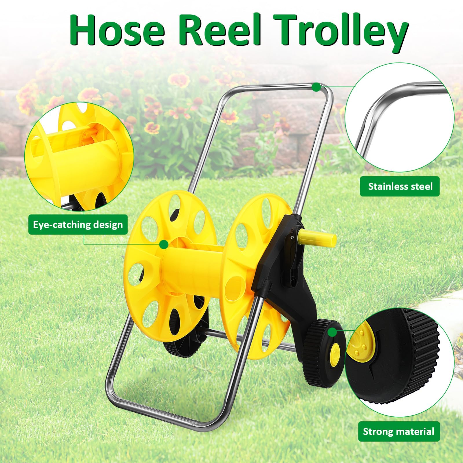 jojofuny Carrello Avvolgitubo da Giardino con Ruote, Resistente All'usura, in Pp, Design Compatto per Annaffiare Piante e Lavare Auto