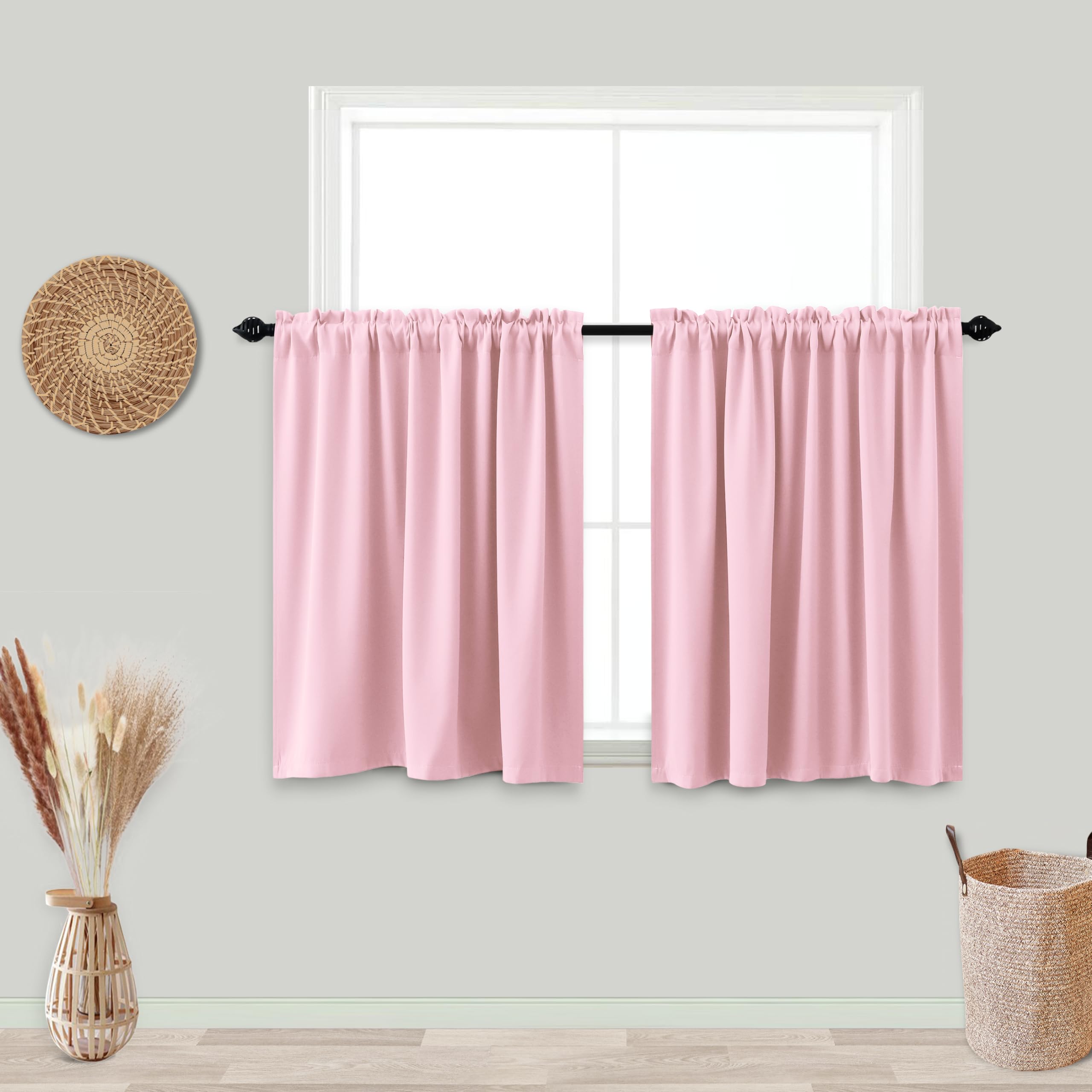 Amazon.com: KOUFALL Rod Pocket Blackout Tier Short Curtains-Pink