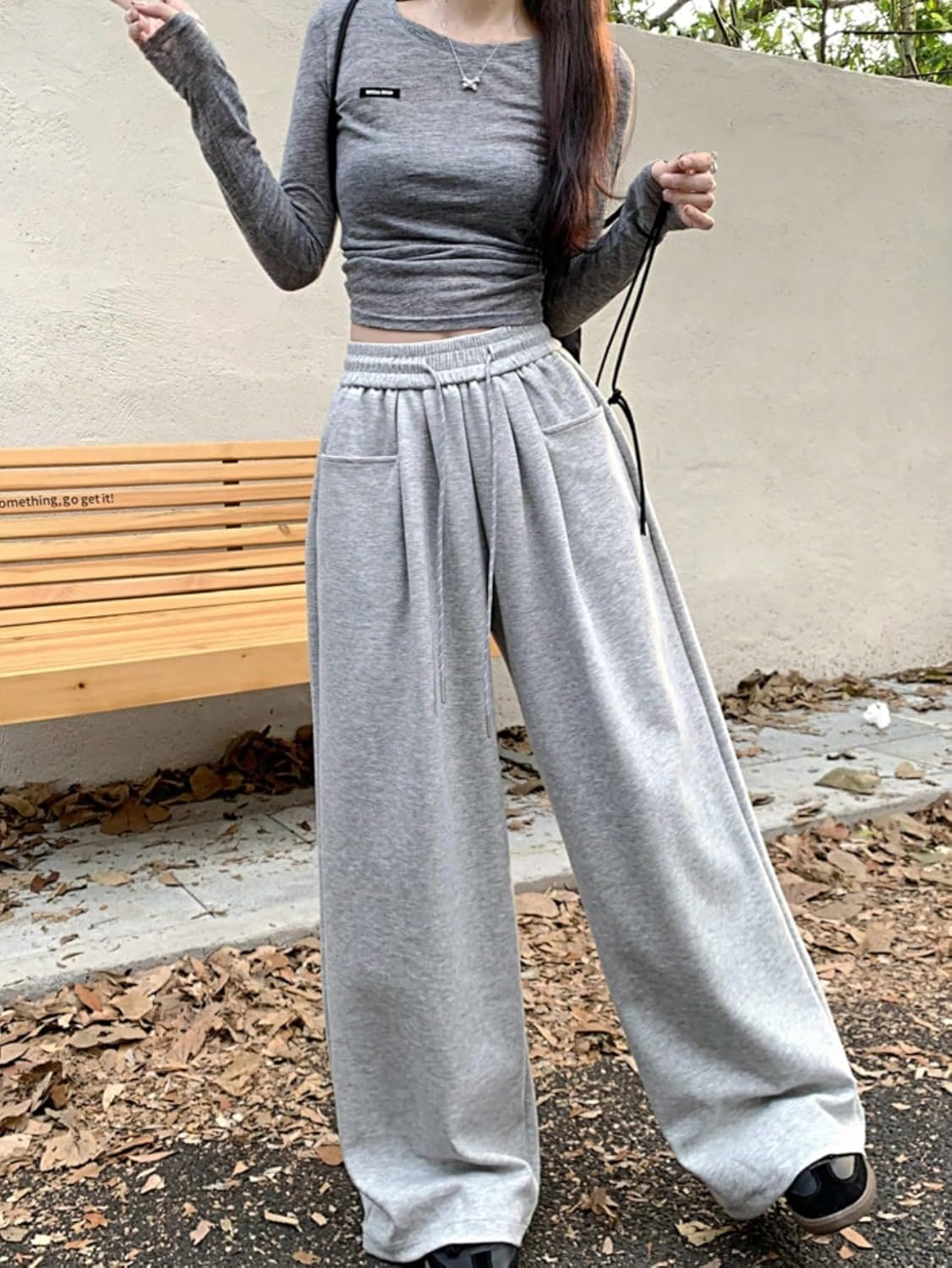 GORGLITTER Women's Oversized Baggy Sweatpants Wide Leg Drawstring Waist Track Pants with Pockets - Image 4