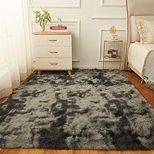 kinganda Area Rugs Clearance, Soft Shag for Bedroom Rugs, Shaggy Non Slip, Fluffy Small Rugs for Living Room Kids Room, Washable Nursery Carpet (Black Grey, About 3' 9'' x 5' 2'' (120 x 160cm))