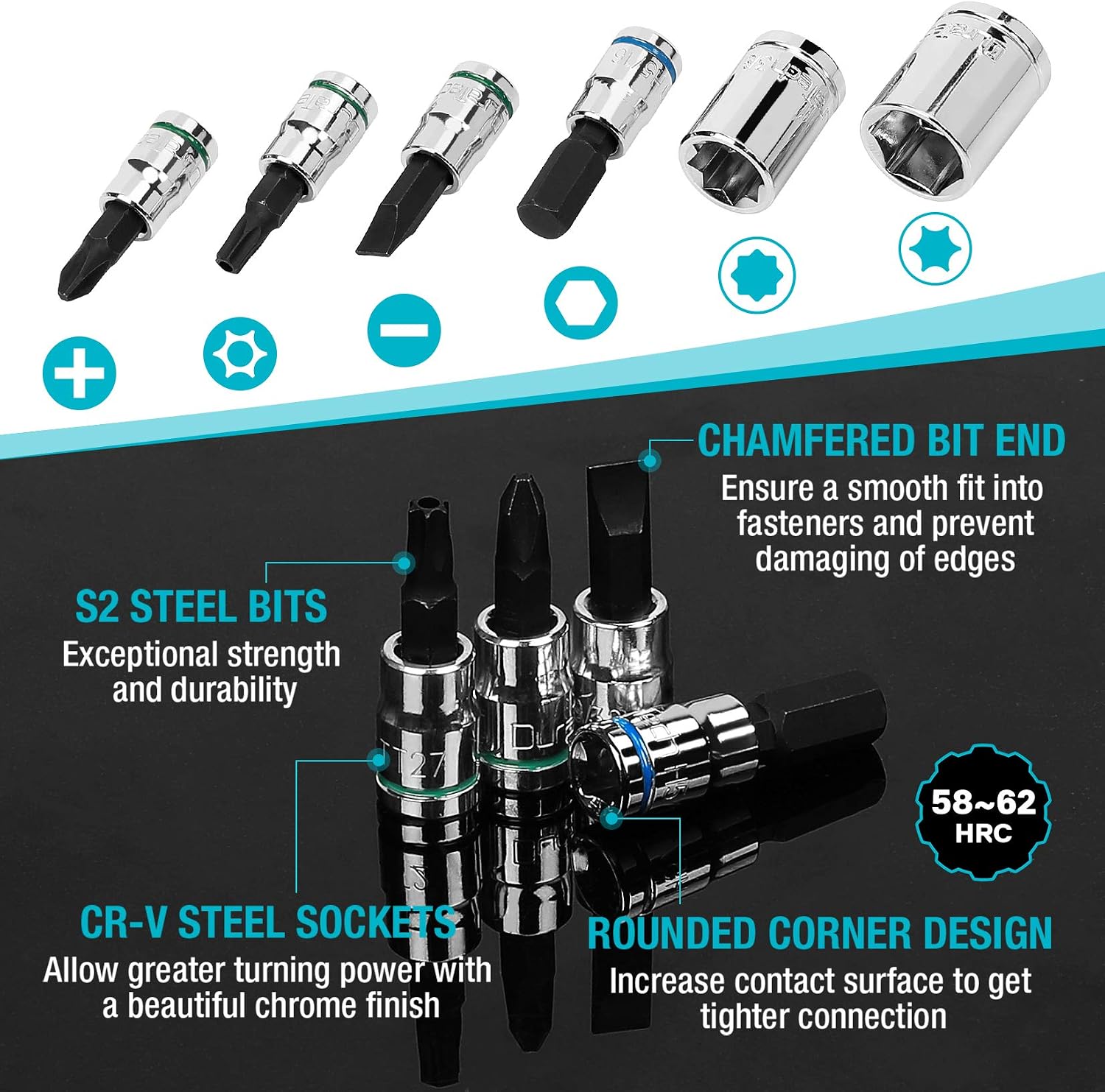 DURATECH 1/4" Socket Set, 51 Piece Tool Set Including Standard(SAE) and Metric Sockets, Bit Sockets, Ratchet and Universal Joint