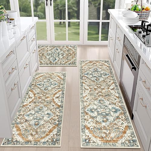 Miniatura 8 de HEBE - Juego de 3 alfombras de cocina estilo granja antideslizantes y lavables, alfombras de cocina y tapetes para piso, alfombras de cocina estilo