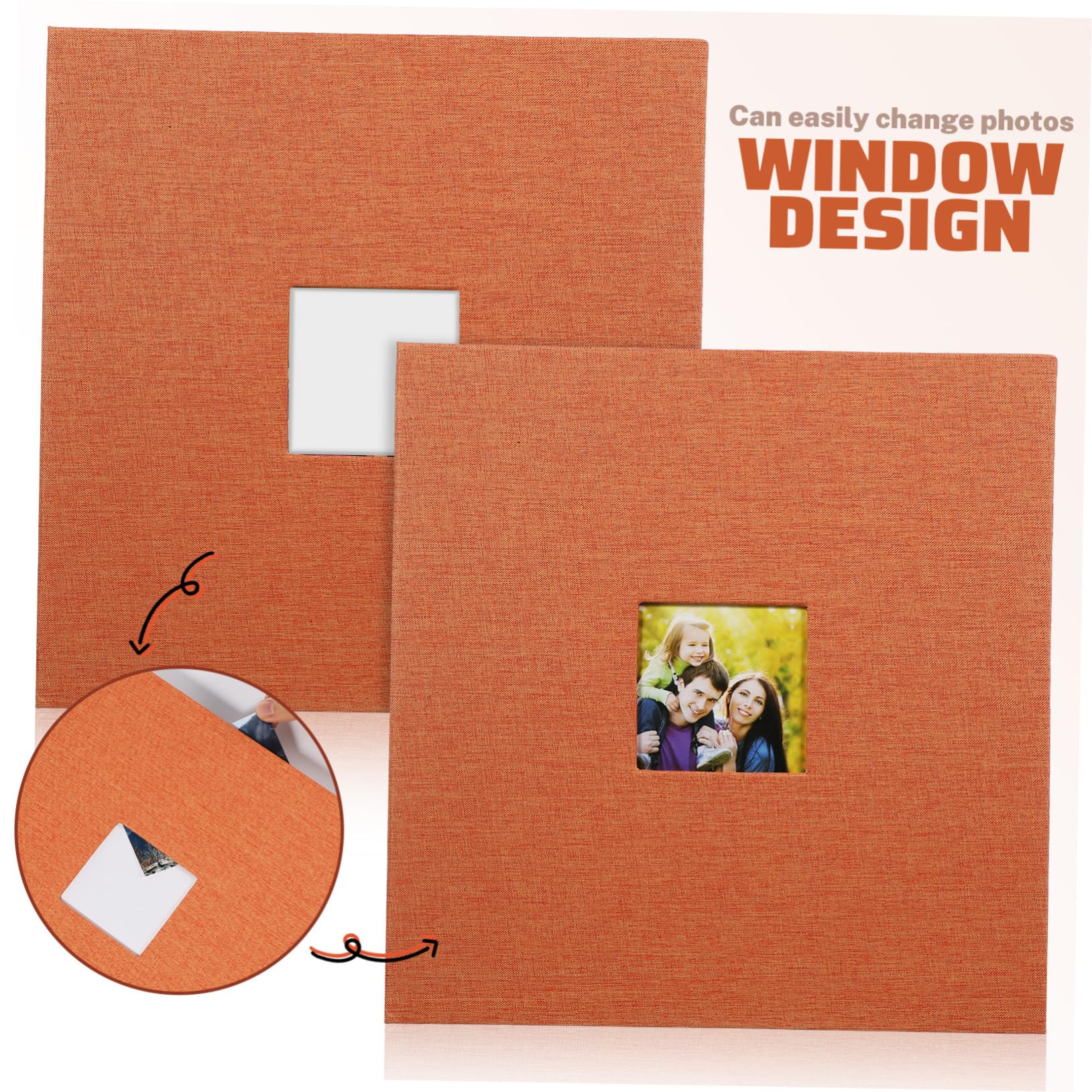 Leeres Fotoalbum mit Hardcover, Leineneinband und Sichtfenster | Orange, Blanke Seiten für Freie Layouts, Robust Verarbeitet für Erinnerungen