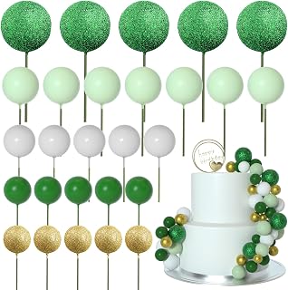 ASTARON 50 piezas de bolas para decoración de tartas, mini globos, palitos para decoración de tartas, bolas de espuma, púas para tartas para bodas, fiestas, cumpleaños (Serie Verde)