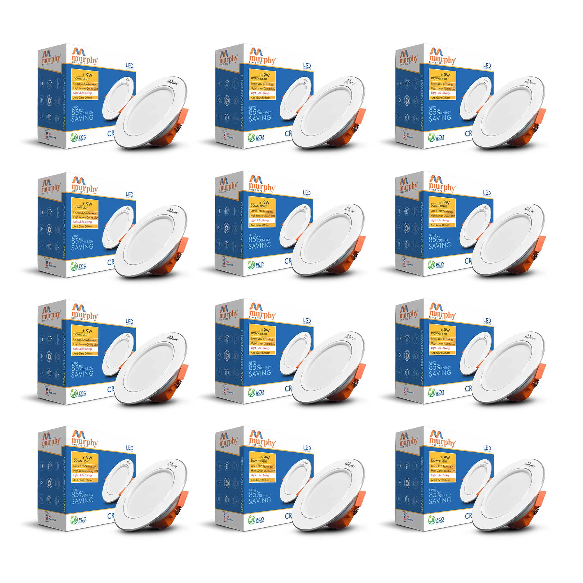 Murphy Croma 9W Concealed LED Downlight | Pack of 12 | Cool White |Aluminium Finish | Eye-Caring & Long-Lasting Brightness | 2 Years Warranty | Suited for 3 Inch Junction Box