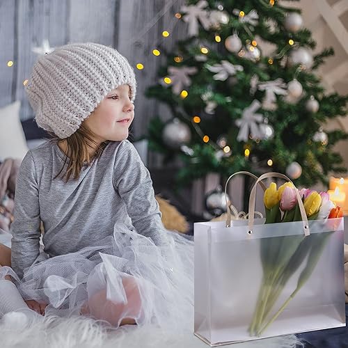Miniatura 4 de ywbag Bolsas de regalo transparentes con asas, bolsas de plástico reutilizables de color blanco esmerilado para bolsas de regalo, bolsas de