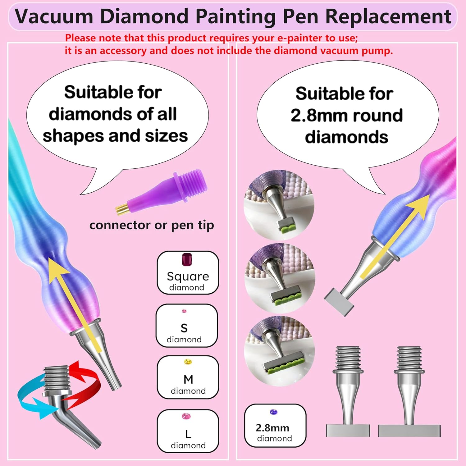 Replacement Kit for Vacuum Diamond Painting Pens, E-Painter Replacement Pen + 2 Filters + Steel Screw 1/2/4/6/Elbow Multiplacers + 1m Silicone Tube fits Most Electric Diamond Art Pen (Colorful-4/6)