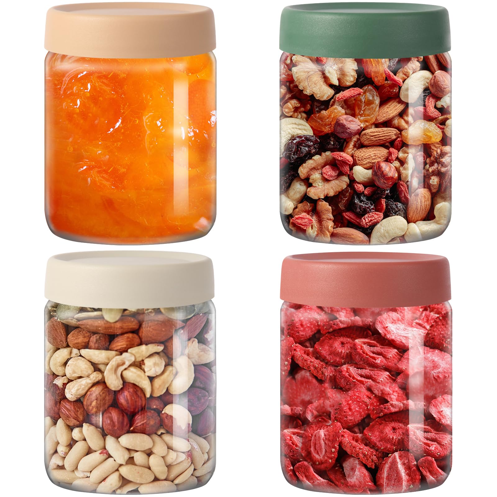 500 ml Overnight Oats Jar Set of 4 Glass Meal Prep Containers with Airtight