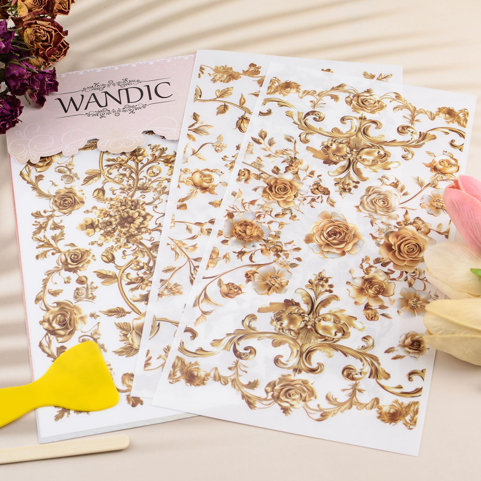 WANDIC Lot De 3 Feuilles D'autocollants De Transfert Fleurs Papillon Imperméables Pour Décoration, 15 X 30 Cm