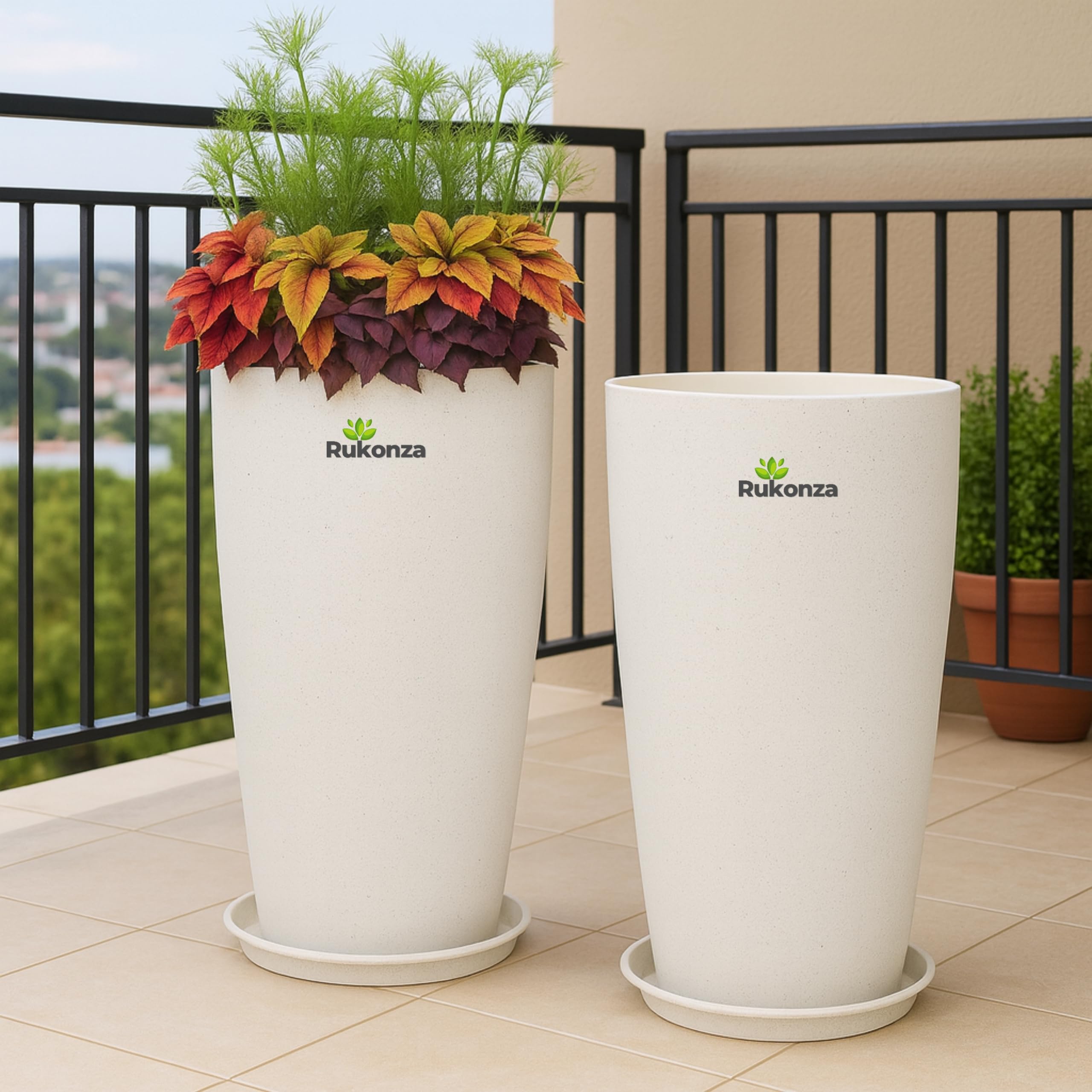 Rukonza Fiber Tower Planters - 4 Pack, White Marble -14 Rukonza Fiber Tower Planters - 4 Pack, White Marble -14