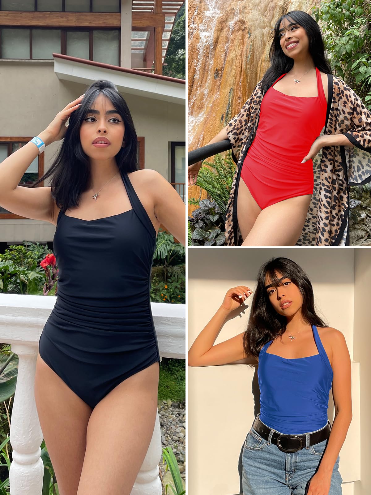 SHAPERIN Femme Maillot de Bain Une Piece Halter Monokini Amincissant Shapewear Push Up Swimsuit