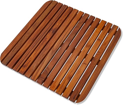 Miniatura 2 de Alfombrilla de ducha y baño de estilo nórdico Premium de teca para uso interior + exterior | Plataforma de madera antideslizante para spa, sauna,