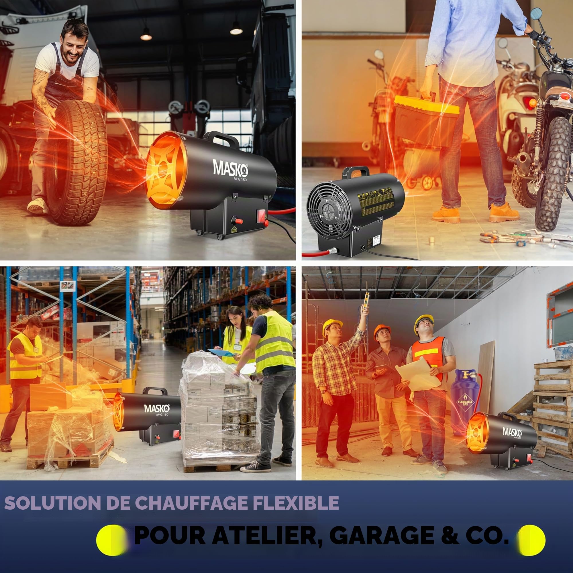 Masko® Radiateur soufflant à gaz Chauffage à gaz Canon à Chaleur Chauffage Radiant au gaz Chauffage de Chantier Chauffage à gaz Chauffage Radiant Générateur d'air Chaud, Noir, 15 KW