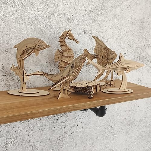 Vista 17 de Rompecabezas de dinosaurio de madera 3D, juego de 6 piezas de rompecabezas de esqueleto de dinosaurio de madera, rompecabezas 3D de manualidades