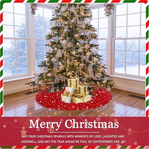 Miniatura 33 de Falda de árbol de Navidad negra de 46 pulgadas, falda de árbol de Navidad con lentejuelas de terciopelo suave, falda de árbol de Halloween