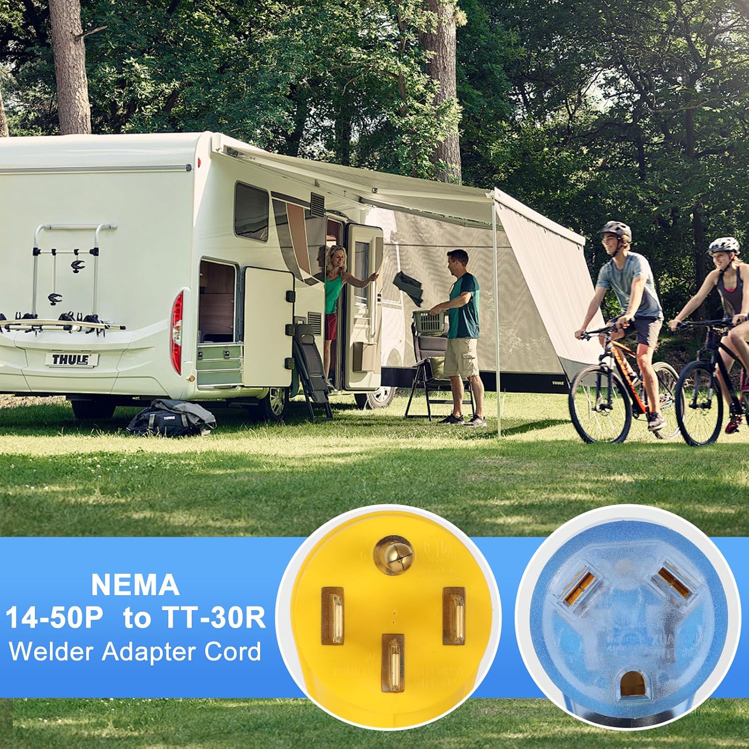 NEMA 14-50P to TT-30R RV Adapter with Circuit Breaker, 50 Amp to 30 Amp Electrical Power Adapter with LED Power Indicator, 14-50 Male Plug to TT-30 Female Receptacle RV Dogbone Adapter Cord