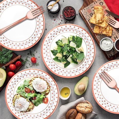 Miniatura 7 de Platos y tenedores de papel de cumpleaños, 25 platos de postre de papel de 7 pulgadas y 25 tenedores de plástico de 6.3 pulgadas, platos de papel